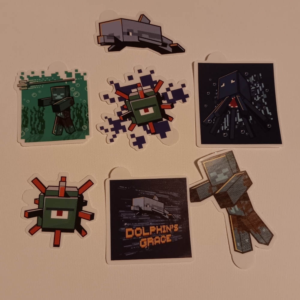 Set of 7 Minecraft Stickers - Aquatic Theme